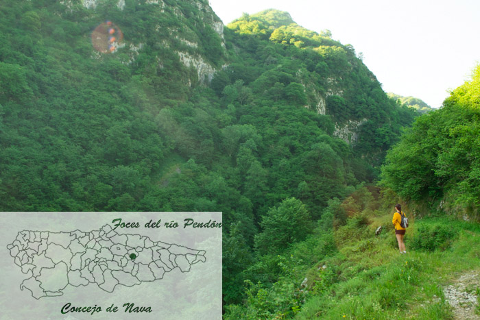 Mapa donde están las Foces del río Pendón, rutas en Asturias